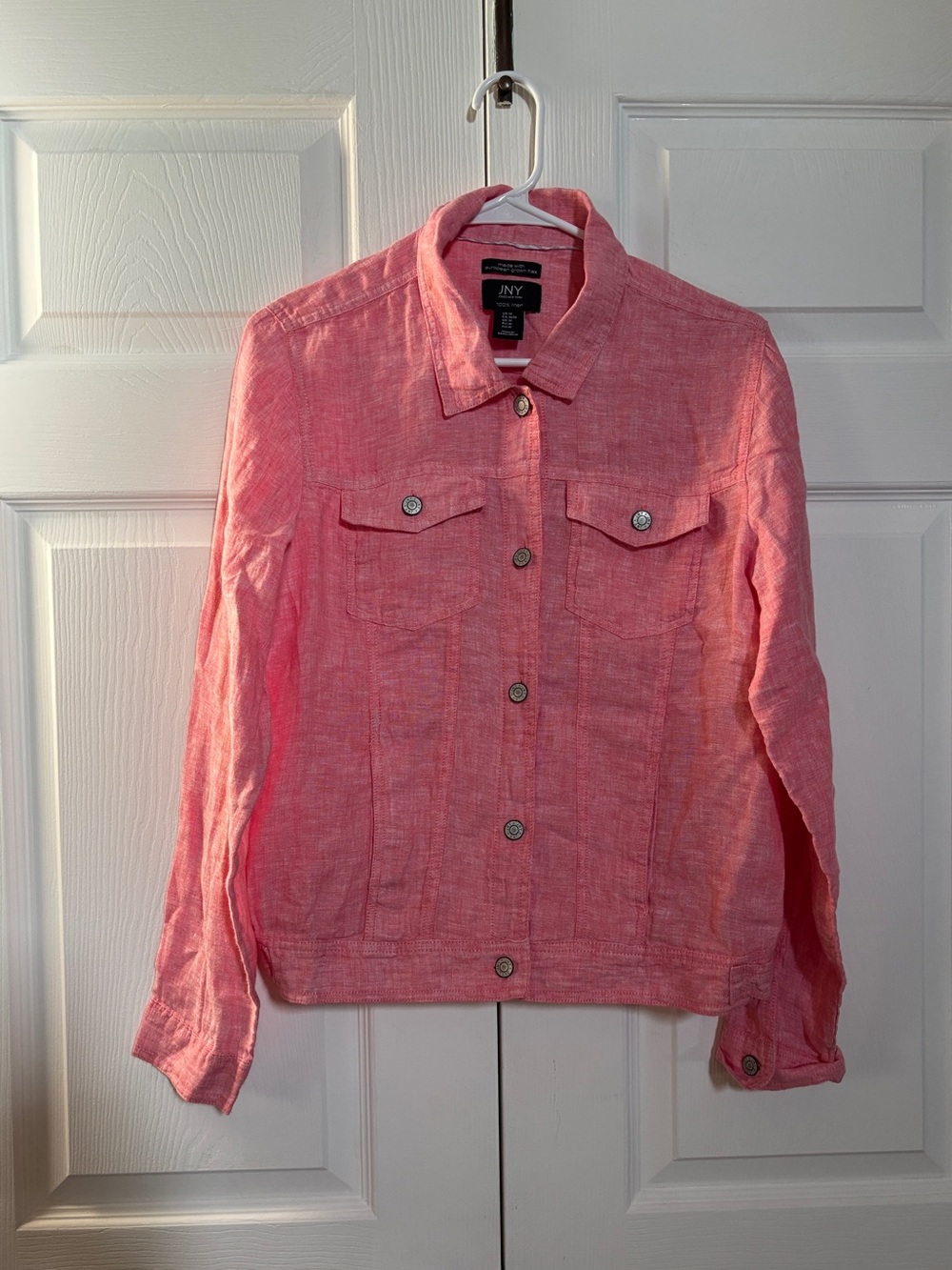 JNY Jones New York 100% Linen Jacket Women’s M Pink Button Front